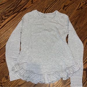 Banana Republic Comfy Grey and White Striped Long Sleeve Tee with Ruffle